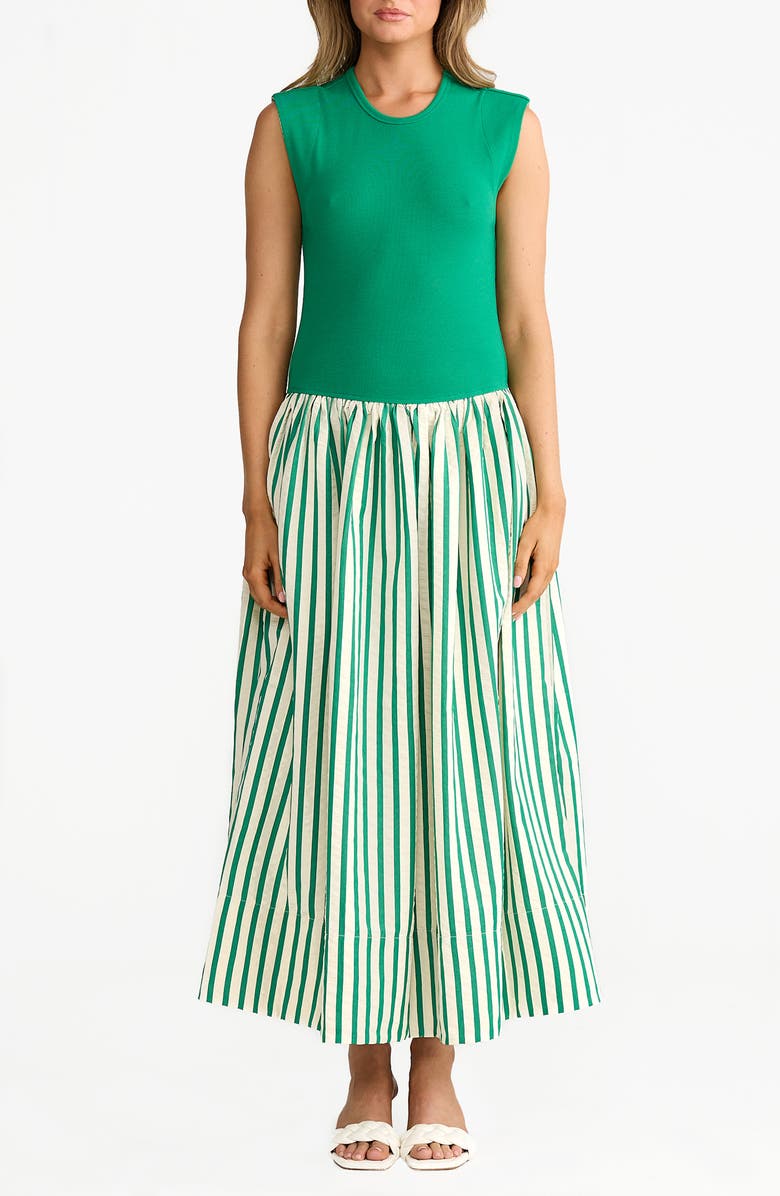 Brave+True Daphne Sleeveless Mixed Media Dress, Main, color, Jade Stripe
