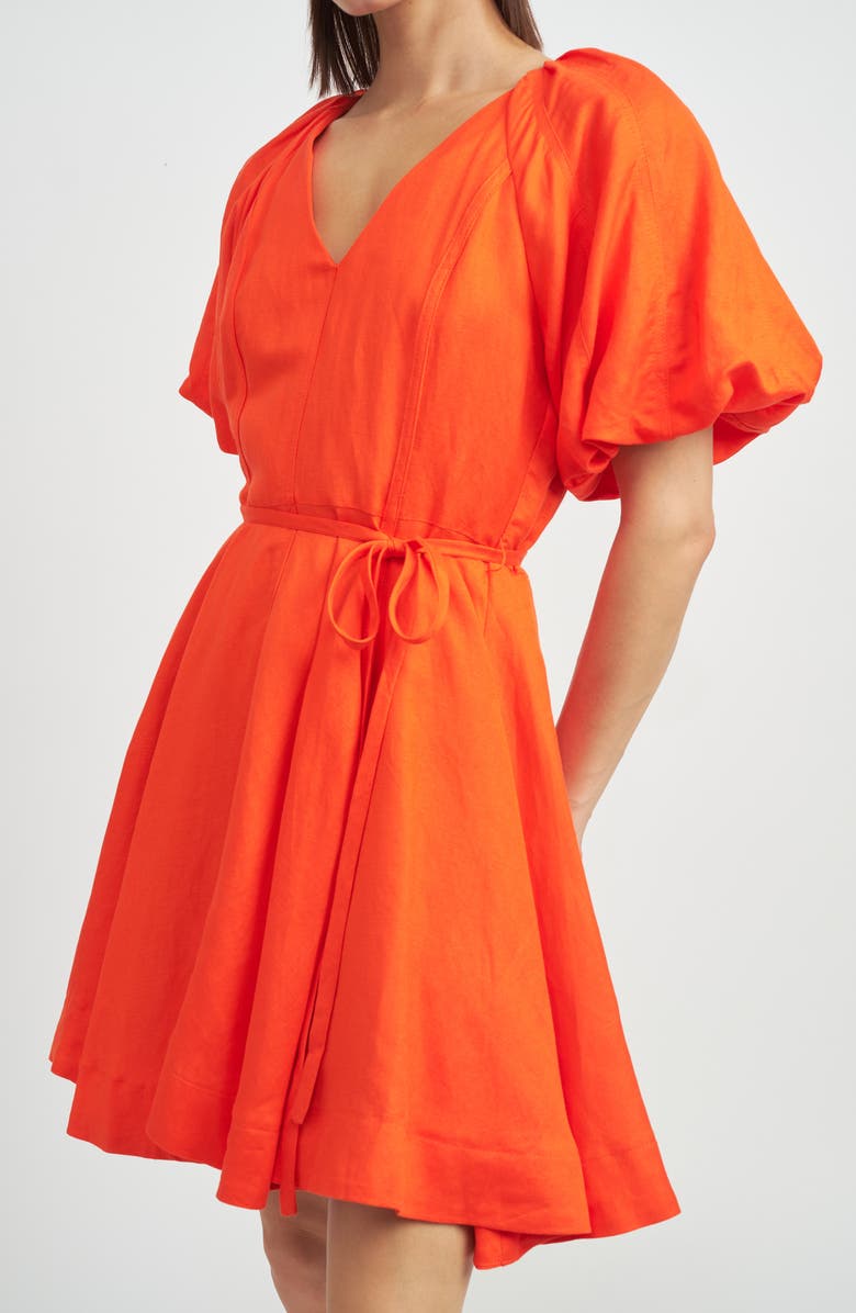 En Saison Sonnet Puff Sleeve Linen Blend Minidress, Alternate, color, Tomato Red