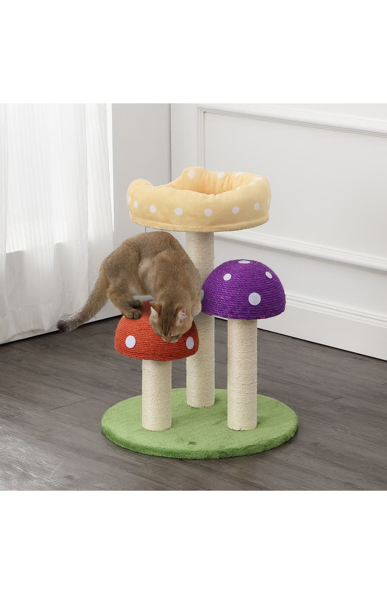 The Licker Store Pixie 22.5" 3-Tier Cottage Sisal Mushroom Cat Tree with Scratching Posts, Alternate, color, Multi