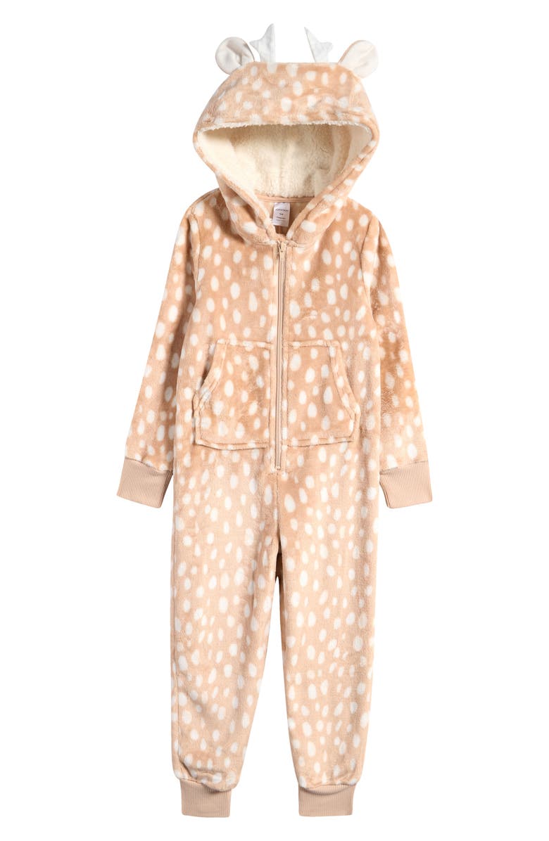Nordstrom Kids' Hooded Fleece Sleeper Romper, Main, color, Beige Humus Fawn