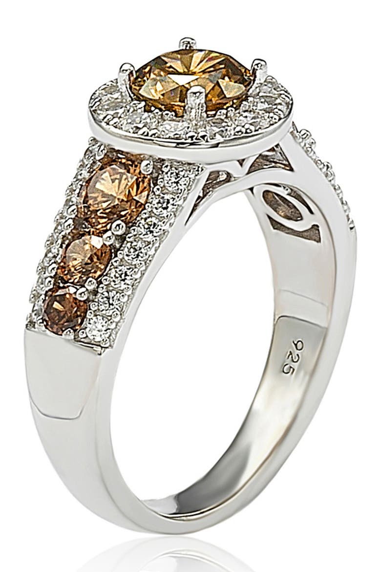Sterling Silver Round-Cut Brown & White CZ Engagement Ring, Alternate, color, BROWN