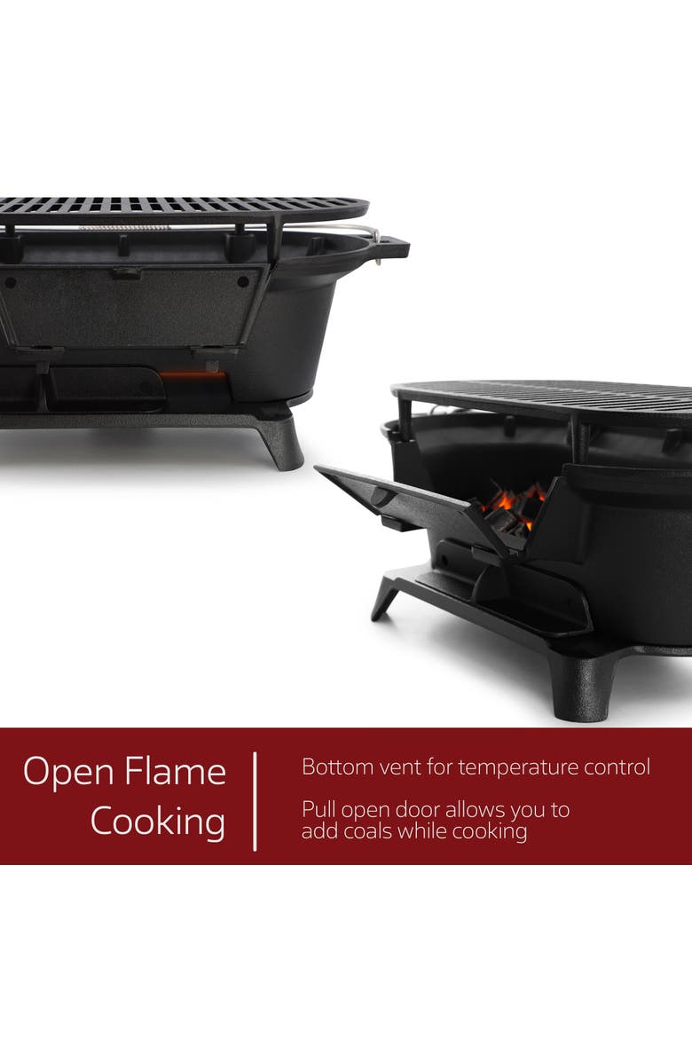 Oval Cast Iron Portable Hibachi Grill for Outdoor Use and Camping, Alternate, color, Black