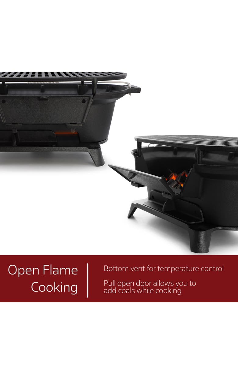 Megachef Oval Cast Iron Portable Hibachi Grill for Outdoor Use and Camping, Alternate, color, Black