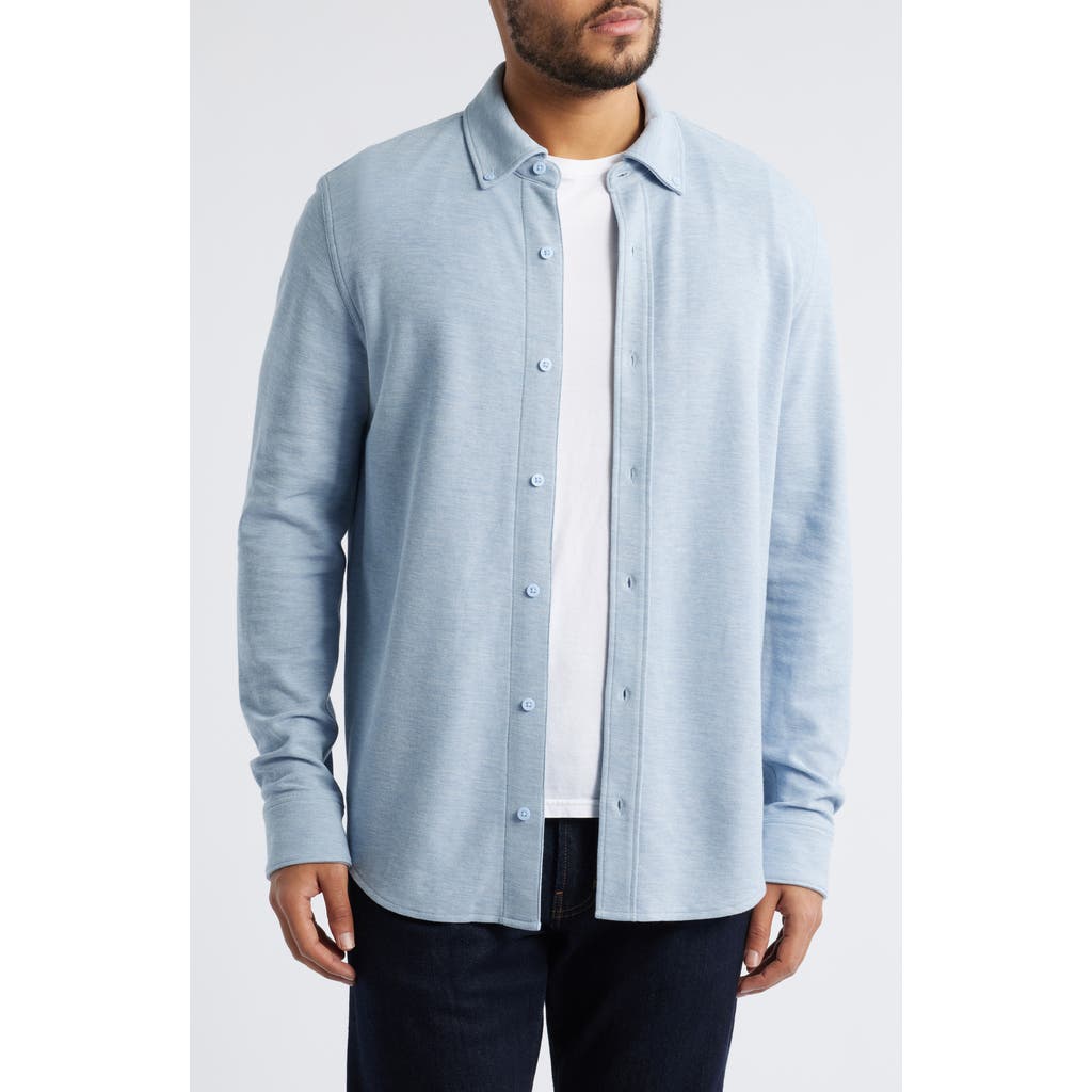 Nordstrom Solid Pima Cotton Piqué Button-down Shirt In Blue Skyway Heather