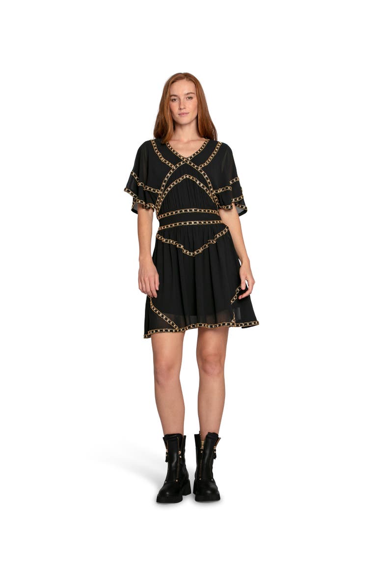 Golden Mark Beaded Trim Mini Dress, Alternate, color, Black