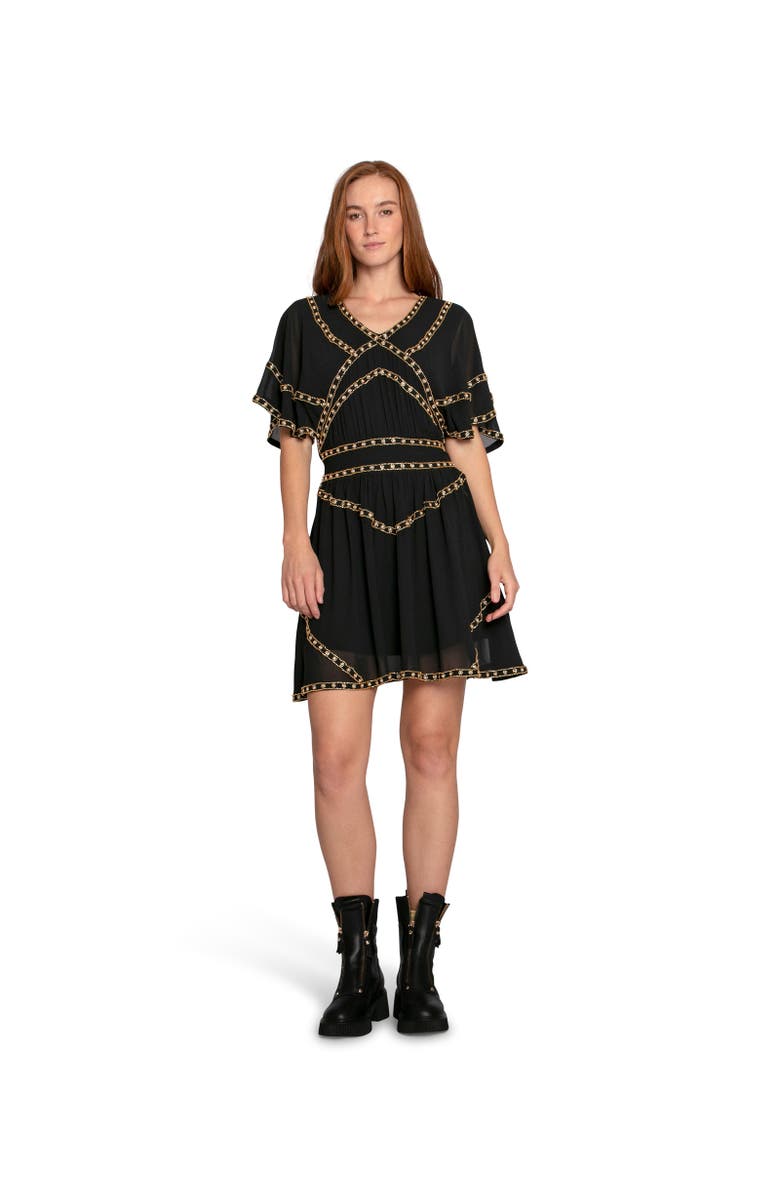 Belle & Bloom Golden Mark Beaded Trim Mini Dress, Alternate, color, Black