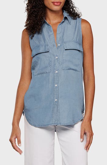 Matty M . Euclid Chambray Button Front Sleeveless Shirt In Blue