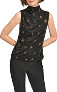 Donna Karan New York Embellished Ruched High Neck Sleeveless Knit Top