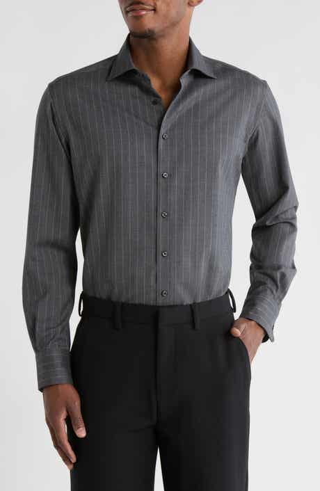 Eterna Modern Fit Fine Merino Wool Chalk Stripe Button Front Shirt