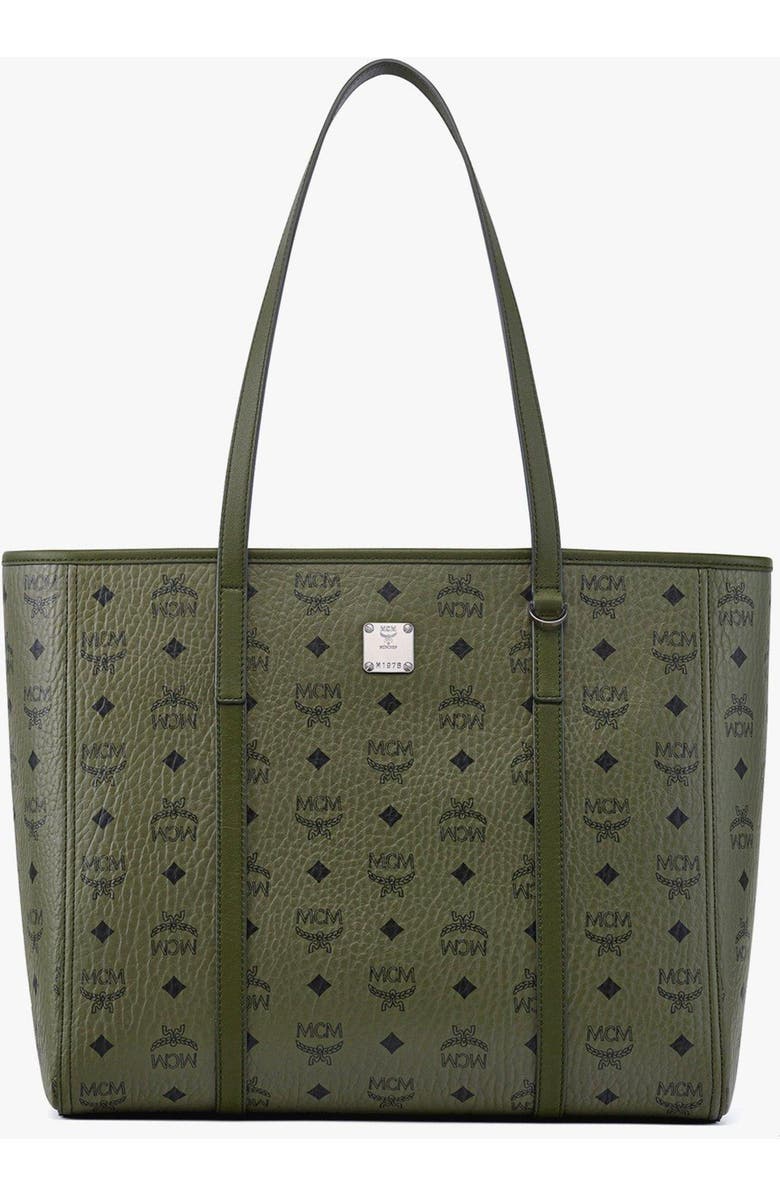 MCM Medium Toni Top-Zip Shopper in Visetos, Main, color, Green