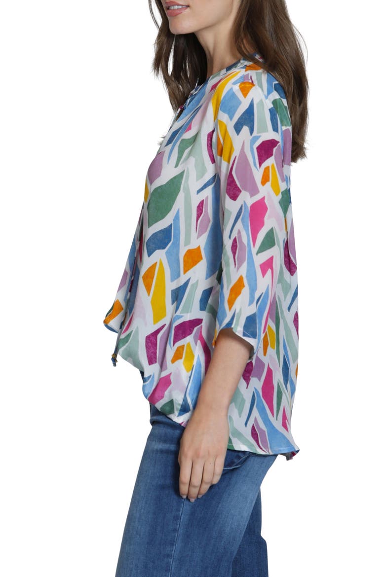 Print Tassel Split Neck Chiffon Top, Alternate, color, BLUEPINK MULTI