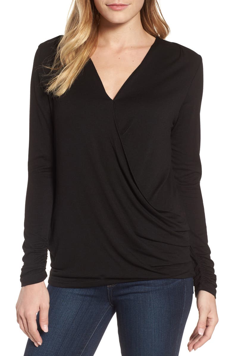 Bobeau Faux Wrap Knit Top, Main, color,
