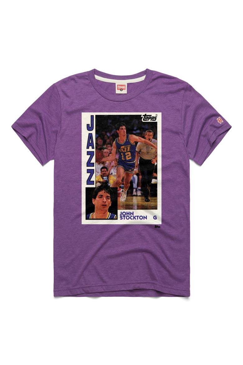 Unisex Homage John Stockton Purple Utah Jazz Topps Trading Card Player Tri-Blend T-Shirt, Main, color, Purple