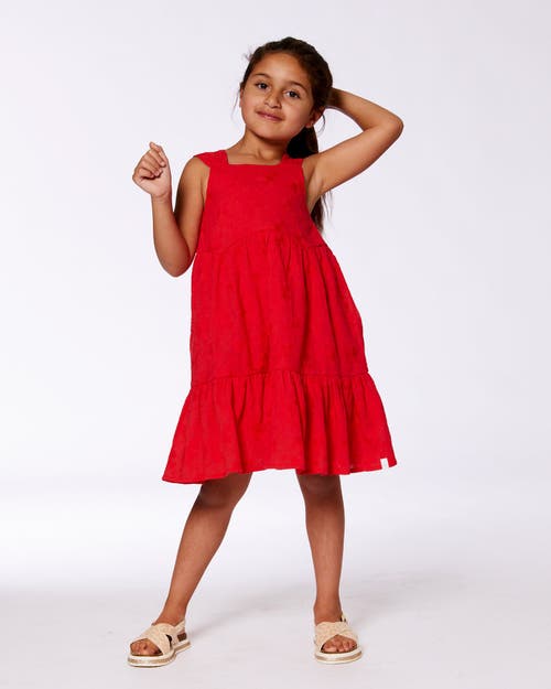 Deux Par Deux Girls' Multi-tiered Eyelet Dress - Little Kid In Red