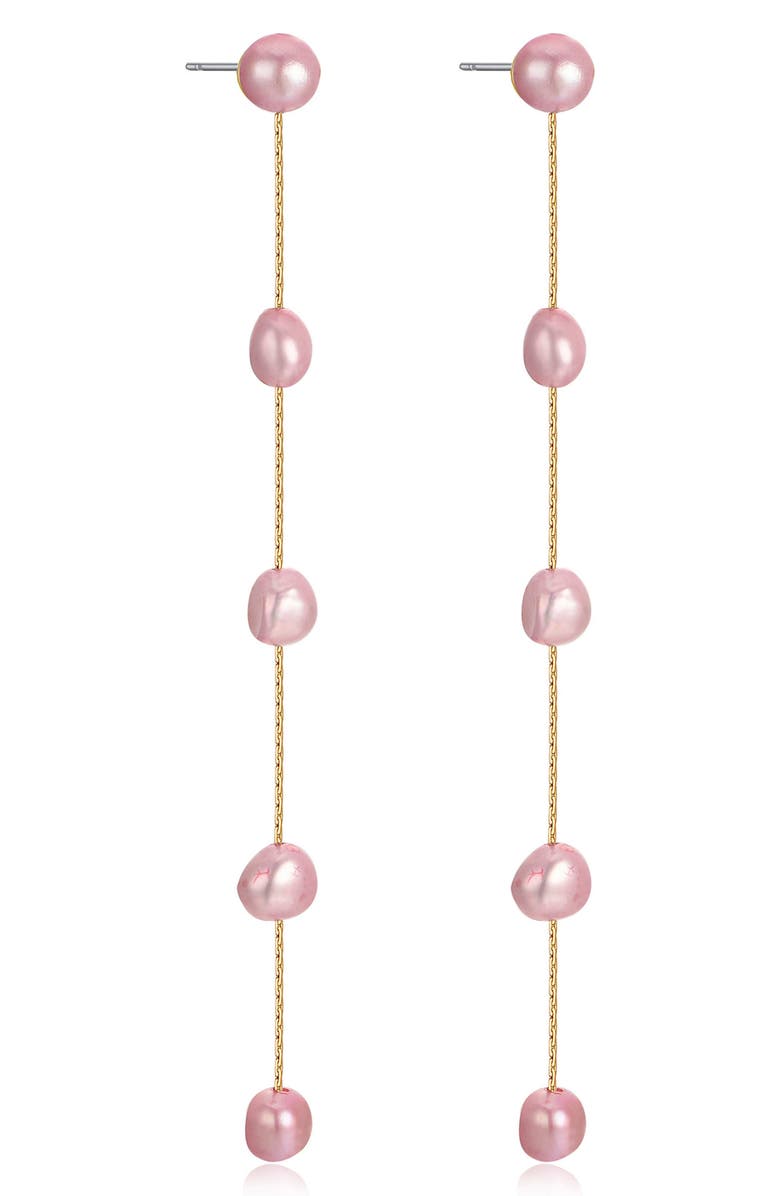 Ettika Dripping Freshwater Pearl Linear Drop Earrings, Alternate, color, Pink