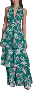 BCBG Floral Tiered Halter Maxi Dress