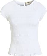 Open Edit Cap Sleeve Smocked Top