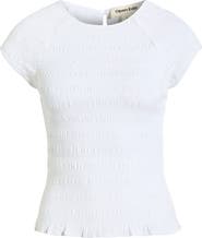 Open Edit Cap Sleeve Smocked Top