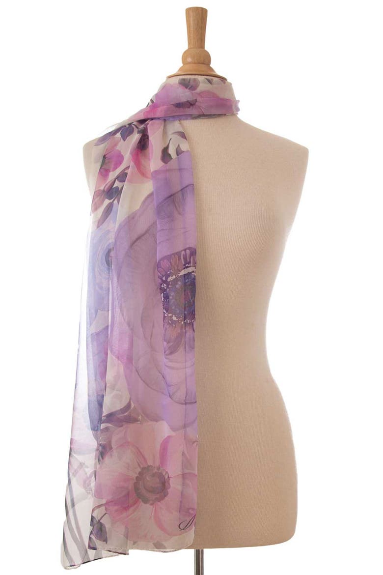 Campo de' Fiori - Long Sheer Silk Scarf for Women, Alternate, color, Lavender