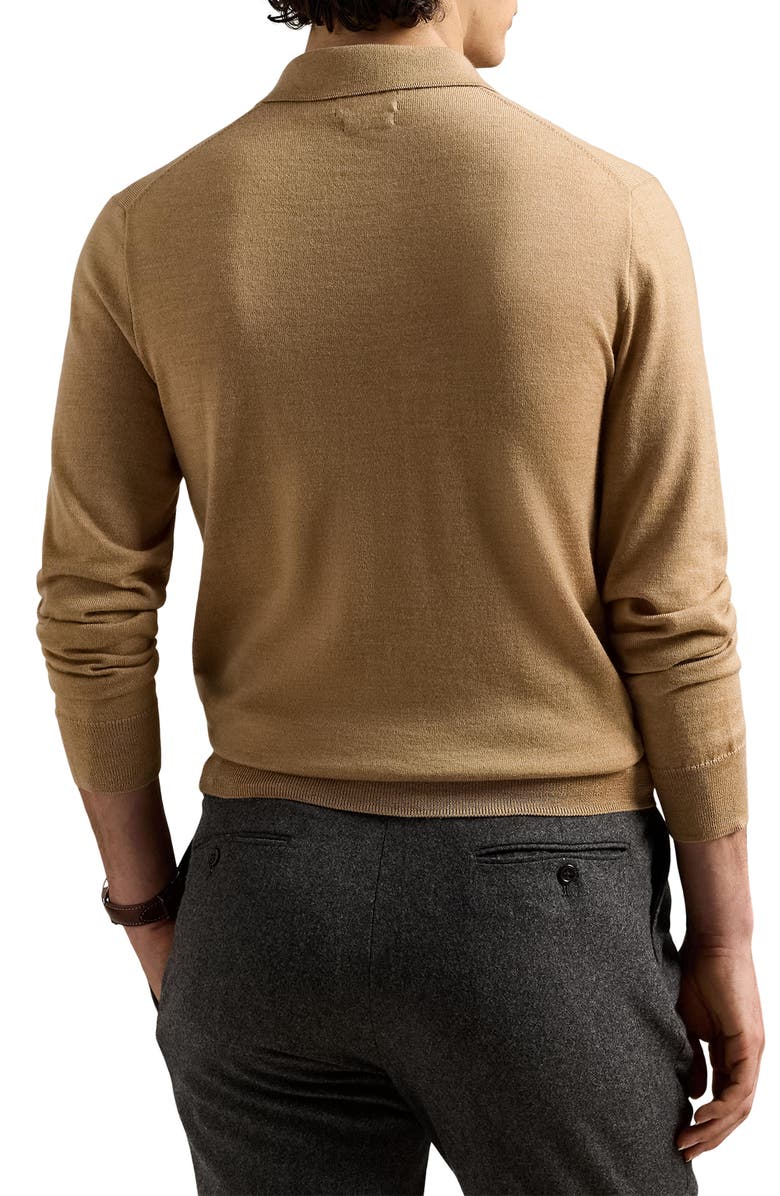 Polo Ralph Lauren Long Sleeve Wool Polo Sweater, Alternate, color, Camel Melange