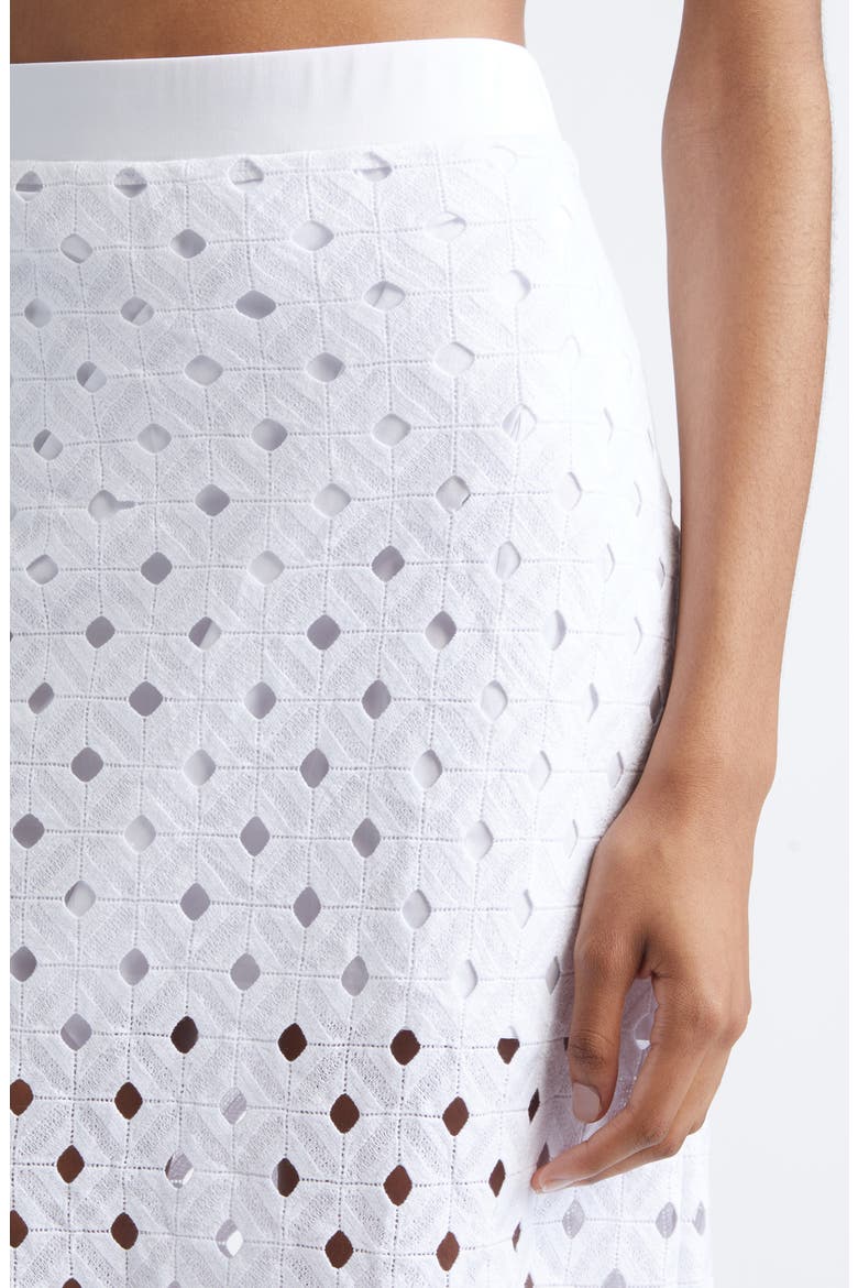 Beachwear Embroidered Jersey Eyelet Midi Skirt, Alternate, color, OPTICAL WHITE