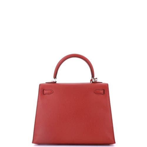 Pre-owned Hermes  Hermes Kelly Handbag Red Epsom With Palladium Hardware 25 In Red
