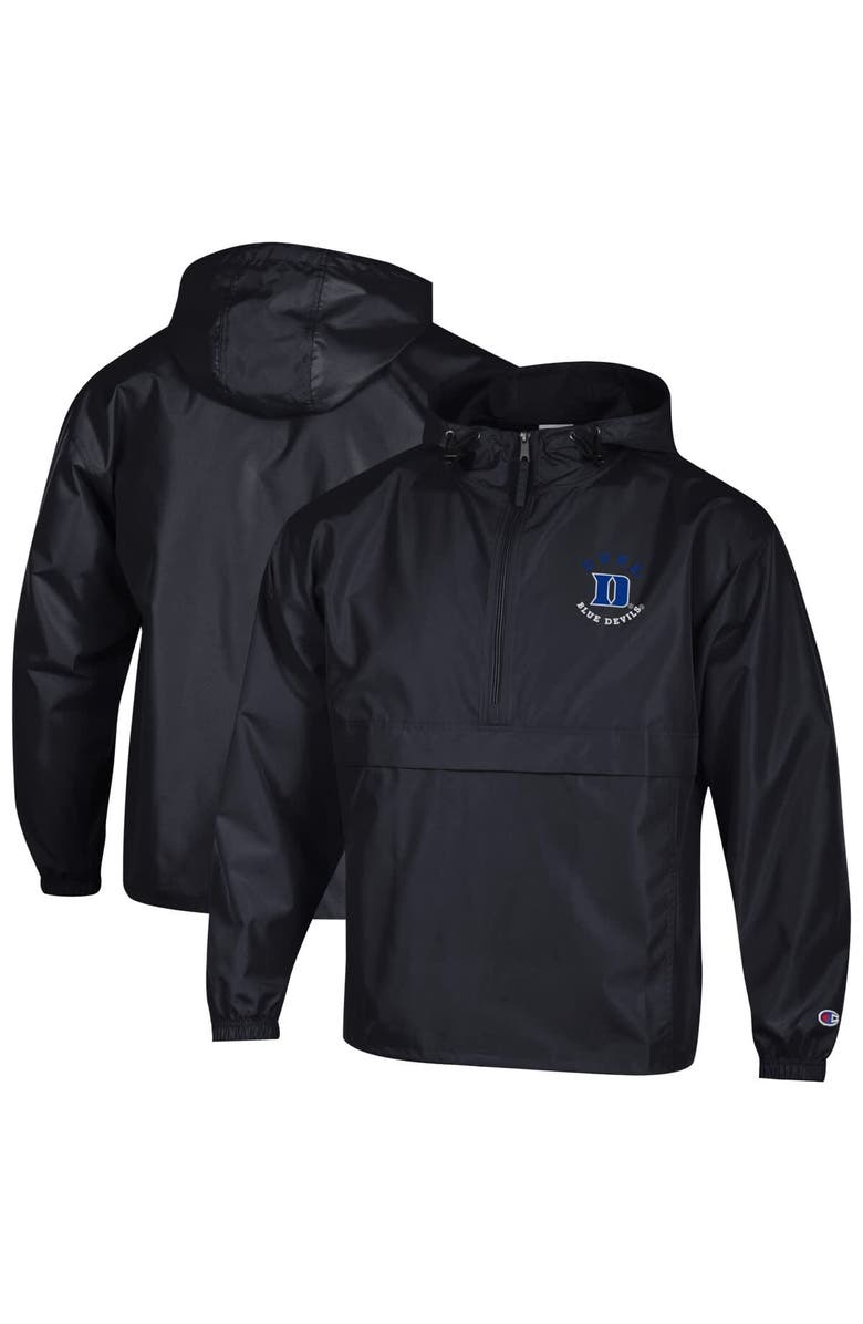 Champion Men's Champion Black Duke Blue Devils Packable Hooded Windbreaker Half-Zip Jacket, Main, color, Black