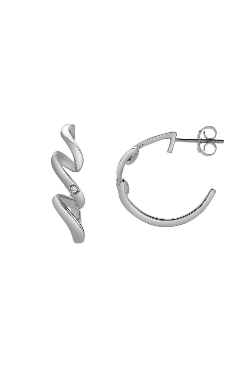 LuvMyJewelry Zenvira Sterling Silver 0.02 Ct Diamond Abstract Hoop Earrings, Main, color, 925 Sterling Silver
