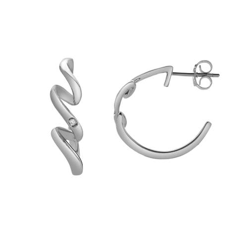 Zenvira Sterling Silver 0.02 Ct Diamond Abstract Hoop Earrings