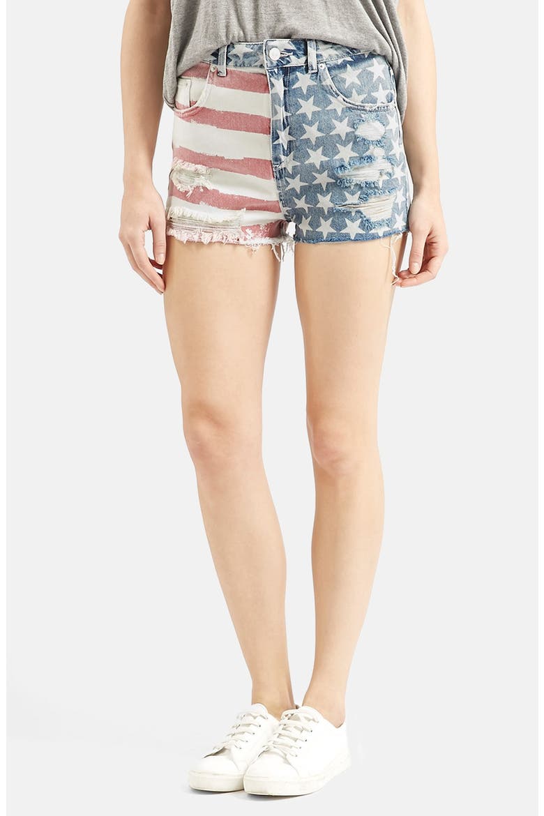 Flag Denim Mom Shorts, Main, color, MID DENIM
