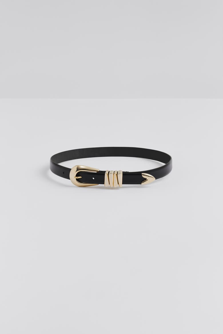 Azelia Buckle Leather Belt, Alternate, color, Black