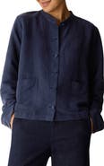 Eileen Fisher Mandarin Collar Organic Linen & Silk Twill Jacket
