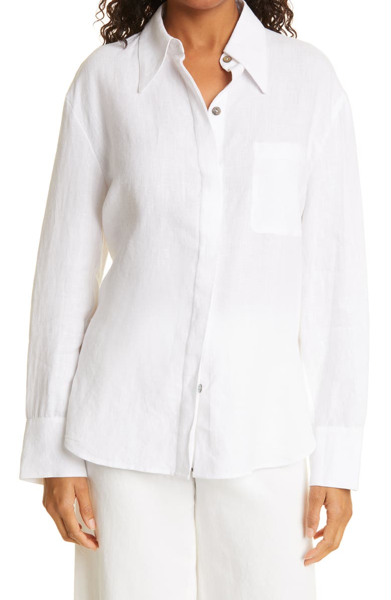 Vince Relaxed Fit Linen Button-Up Shirt, Main, color, Optic White