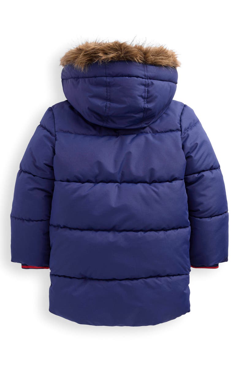 Mini Boden Kids' 2-in-1 Faux Fur Trim Padded Coat, Alternate, color, Starboard Blue