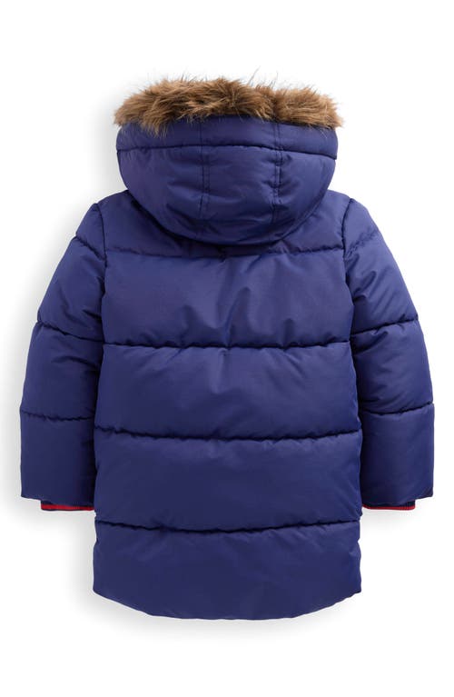 Mini Boden Kids' 2-in-1 Faux Fur Trim Padded Coat In Blue