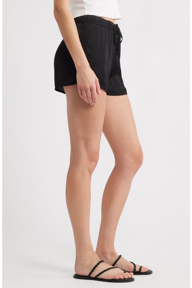 High Waist Flowy Satin Drawstring Shorts, Alternate, color, BLACK