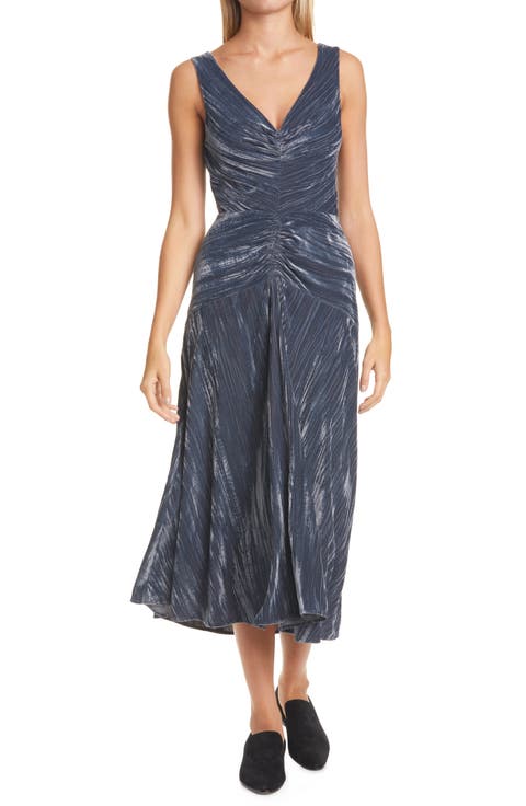 Ruched Textured Velvet Sleeveless Dress