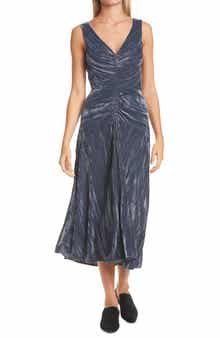 Vince Ruched Textured Velvet Sleeveless Dress