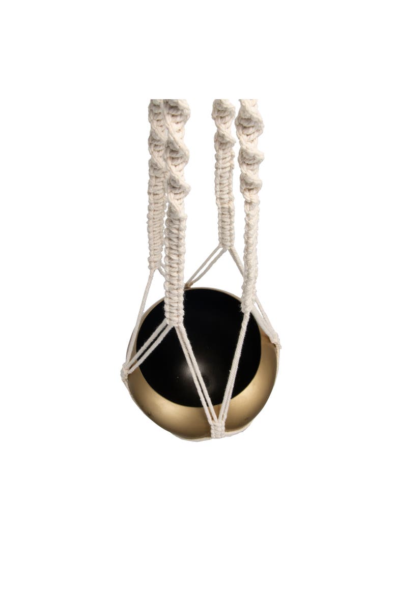 Macrame Hanging Planter with Gold Metal Planter Round Pot, Alternate, color, Gold