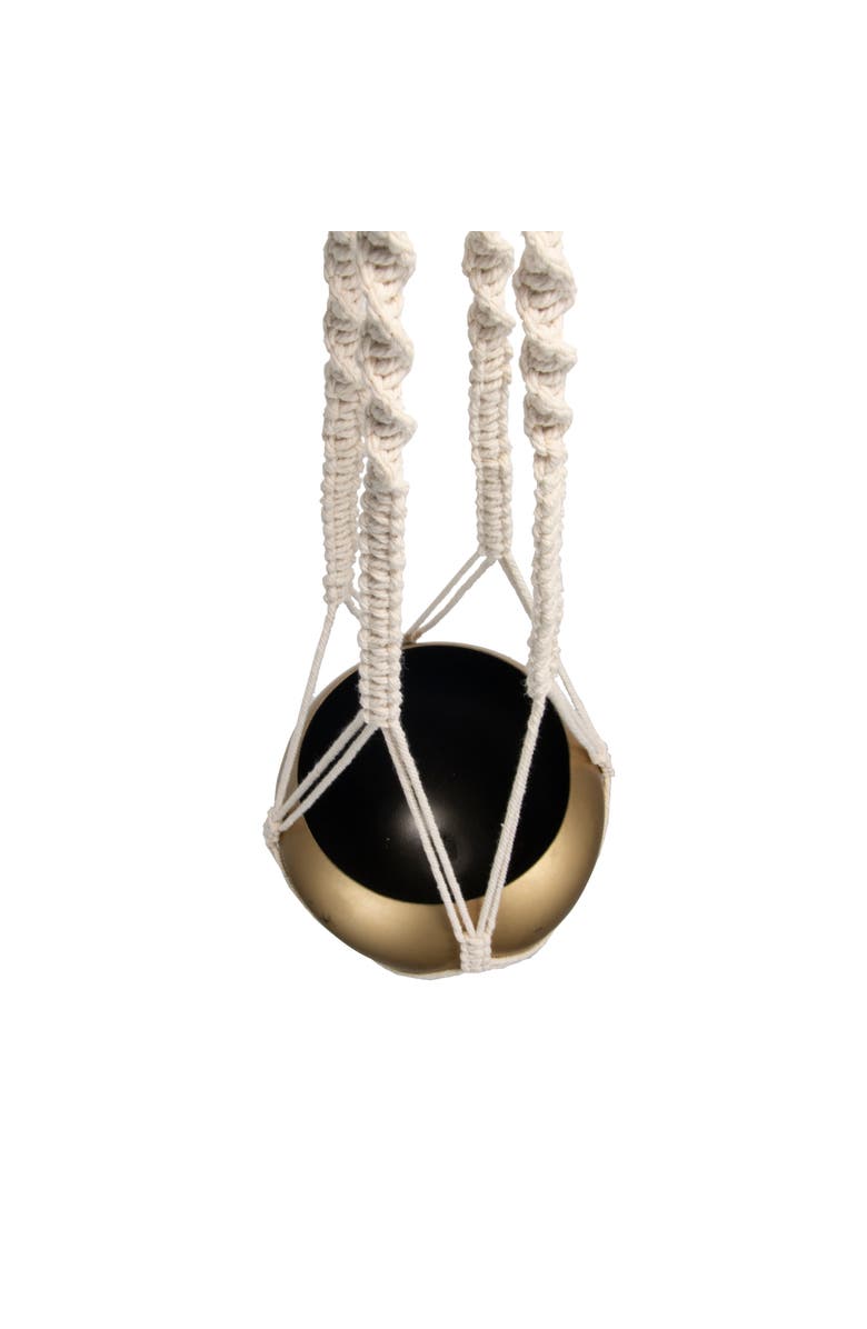 Foreside Home and Garden Macrame Hanging Planter with Gold Metal Planter Round Pot, Alternate, color, Gold