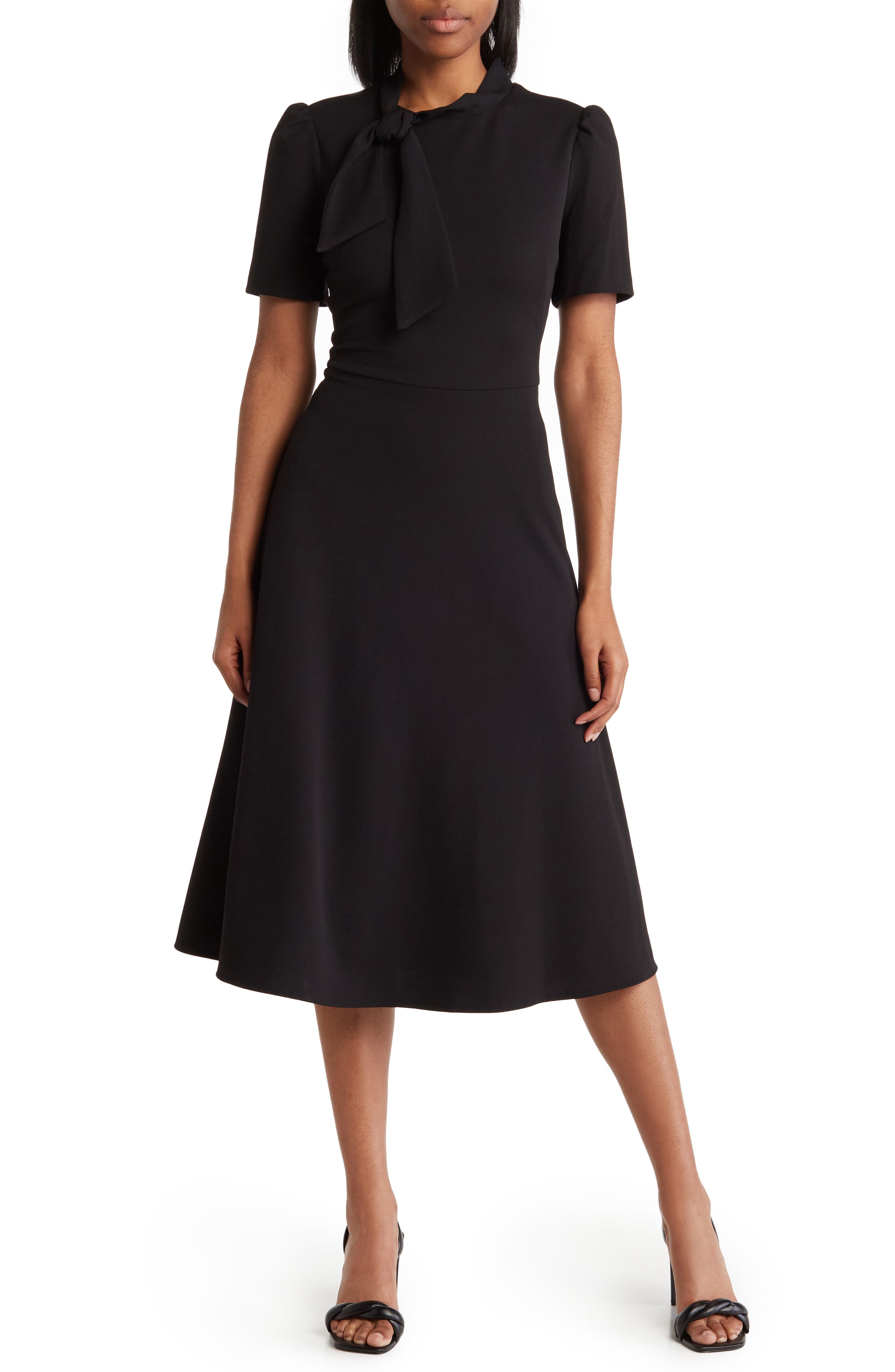 Maggy London Short Sleeve Necktie Midi Dress