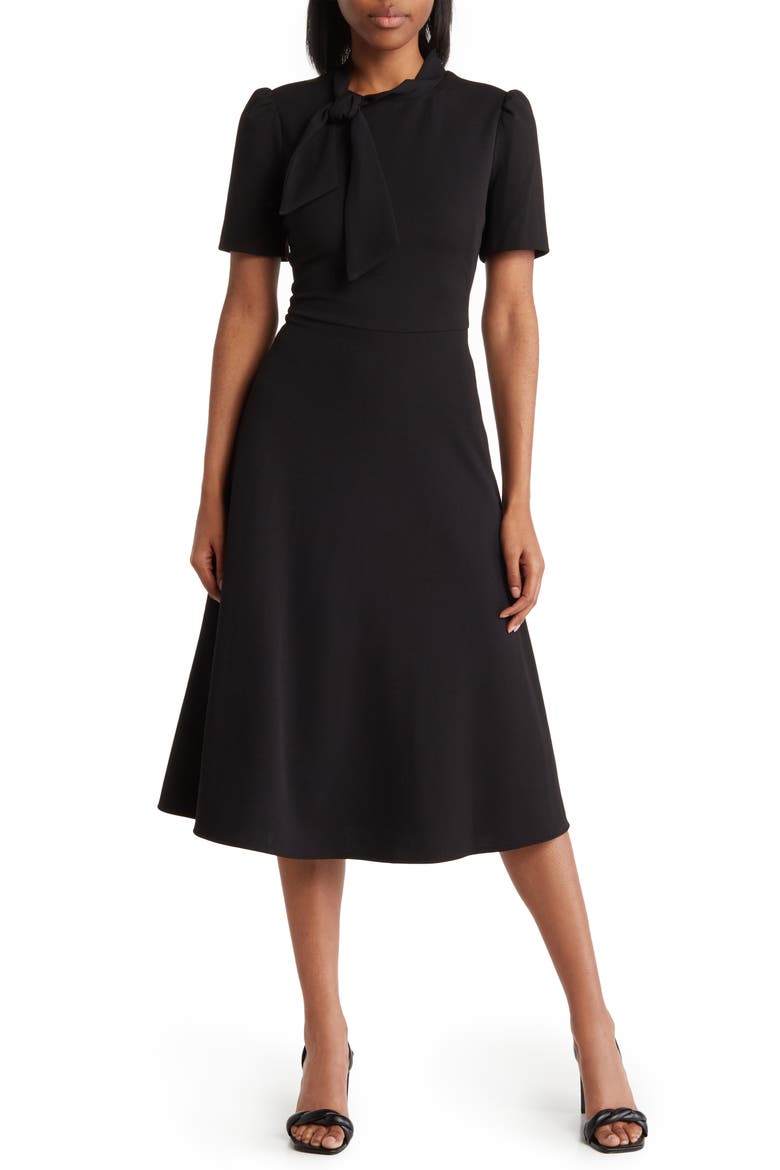 short sleeve necktie midi dress maggy london Maggy London Short Sleeve Necktie Midi Dress - Black