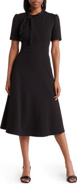 Maggy London Short Sleeve Necktie Midi Dress