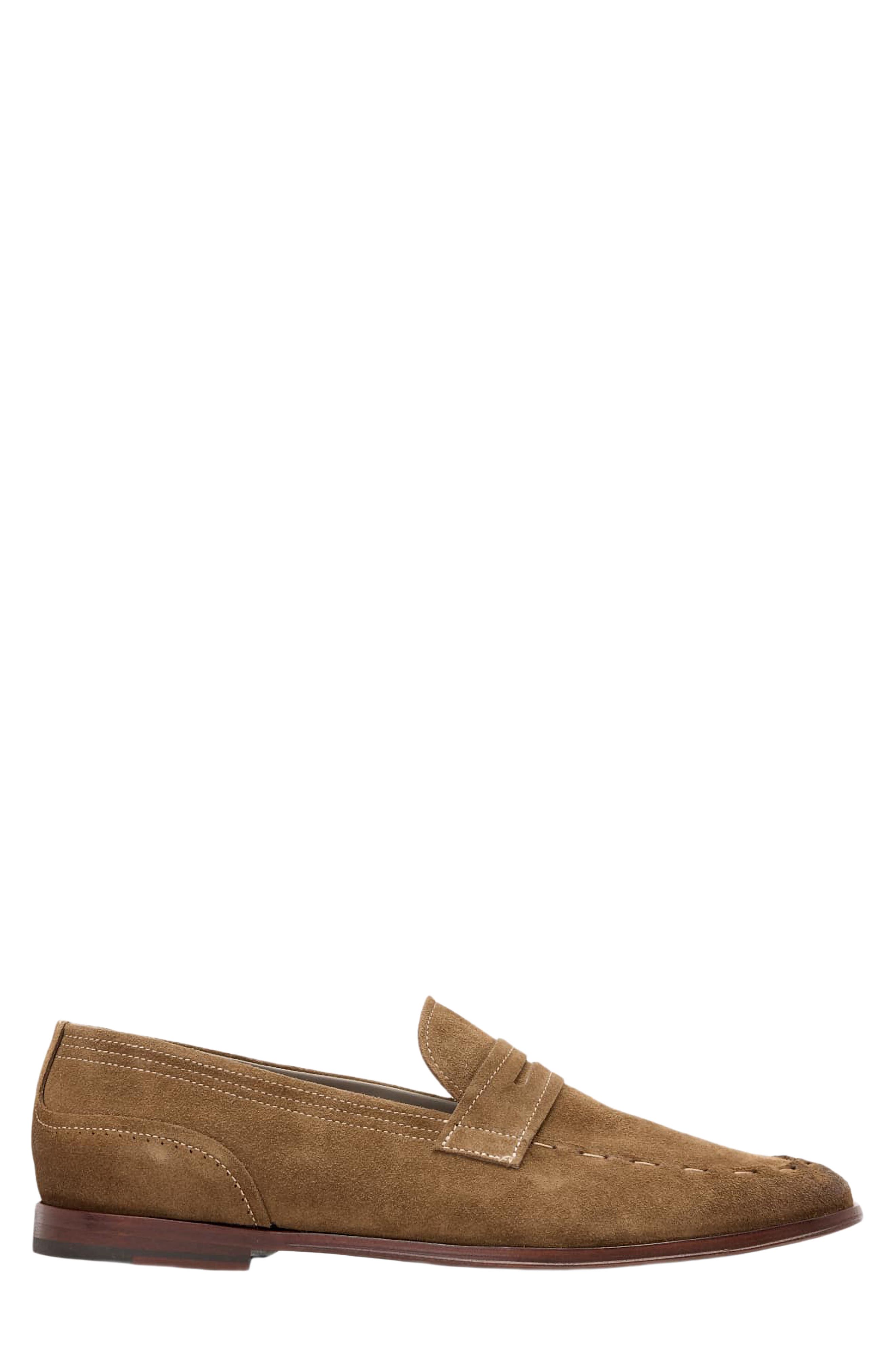 Jules Stitch Leather Loafer, Alternate, color, KAROO BROWN
