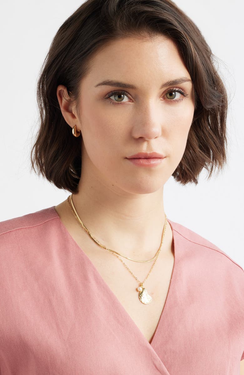 Nordstrom Demi Fine Set of 2 Shell & Freshwater Pearl Necklace, Alternate, color, 14K Gold Plated