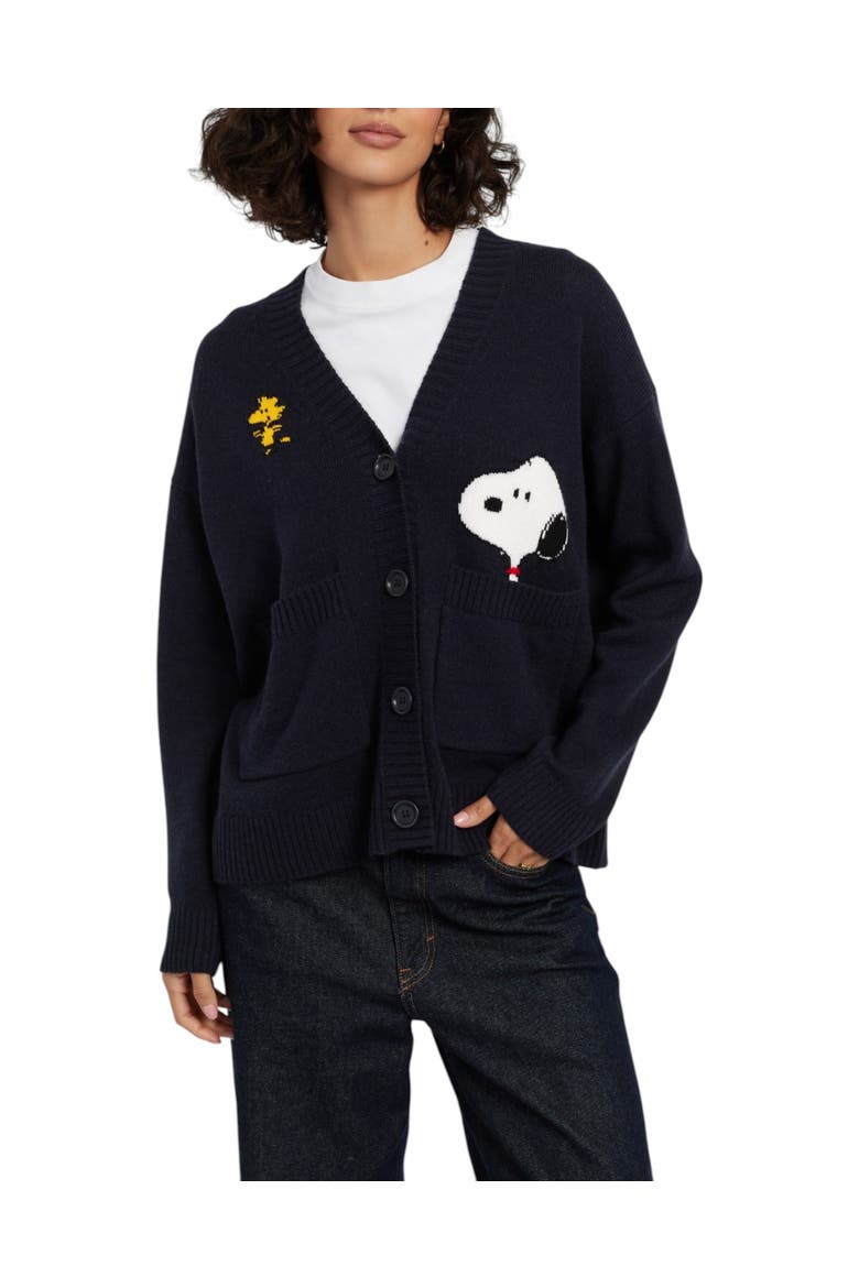 Wool-cashmere Snoopy Peek Pocket Cardigan, Main, color, Navy
