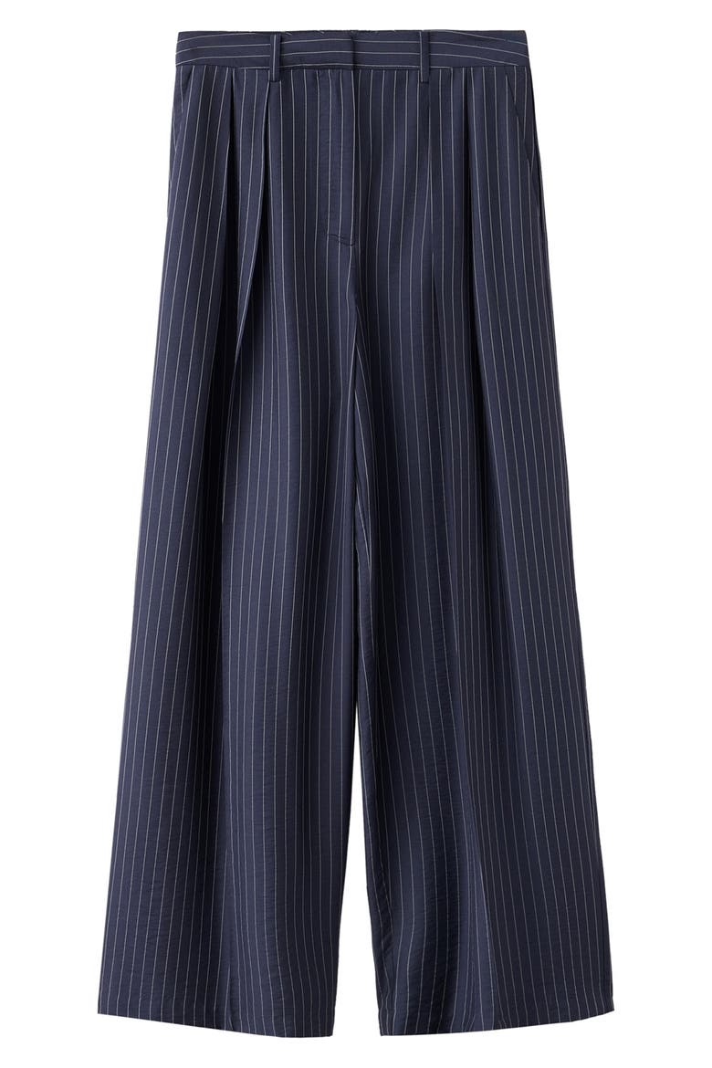 Pinstripe Wide Leg Trousers, Alternate, color, NAVY