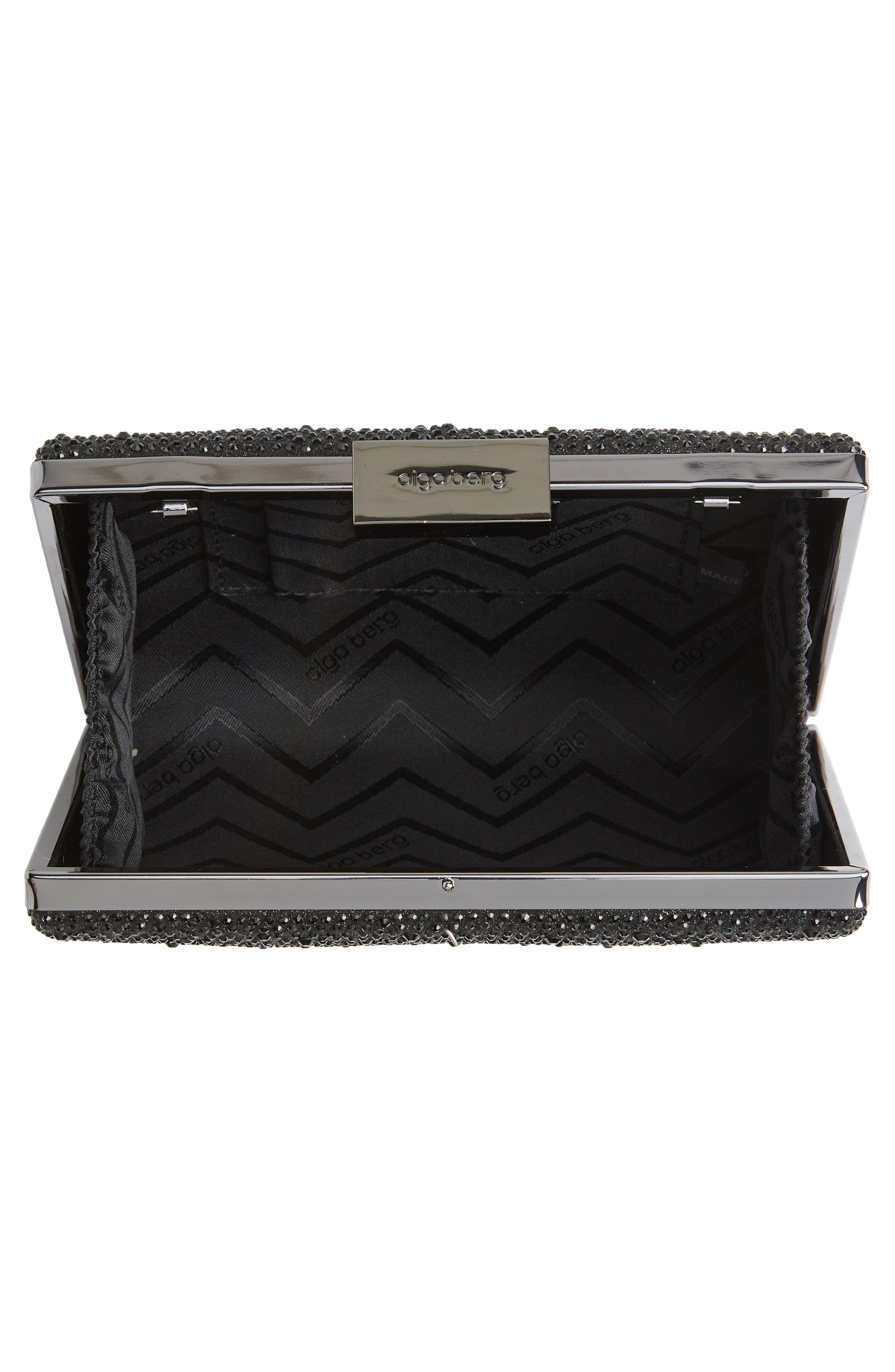 Olga Berg Gabby Metallic Hot Fix Crystal Clutch, Alternate, color, Black