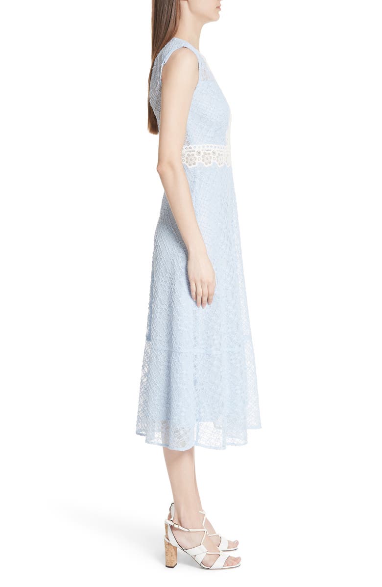 SANDRO Bleu Ciel Lace Midi Dress, Alternate, color, 