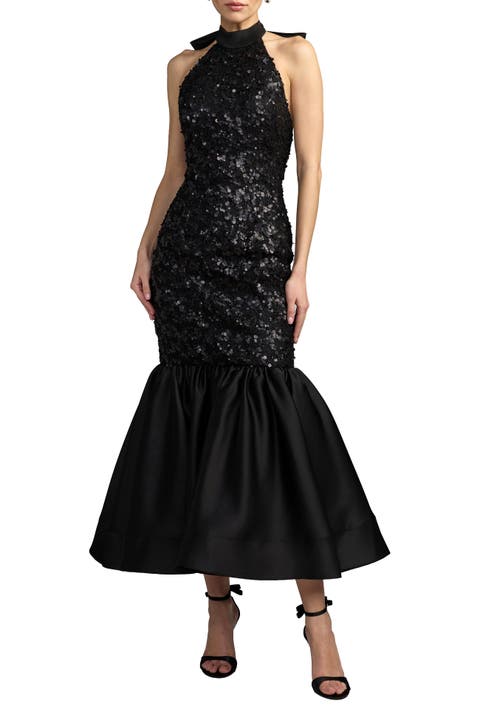 Sequin Halter Bow Midi Dress